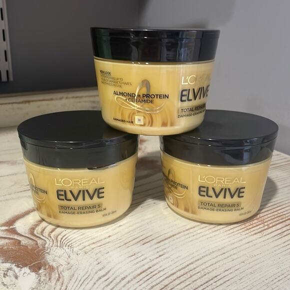 3 L’Oreal Elvive Total Repair 5 Damage Erasing Balm Protein + Almond Oil NEW - Picture 1 of 2